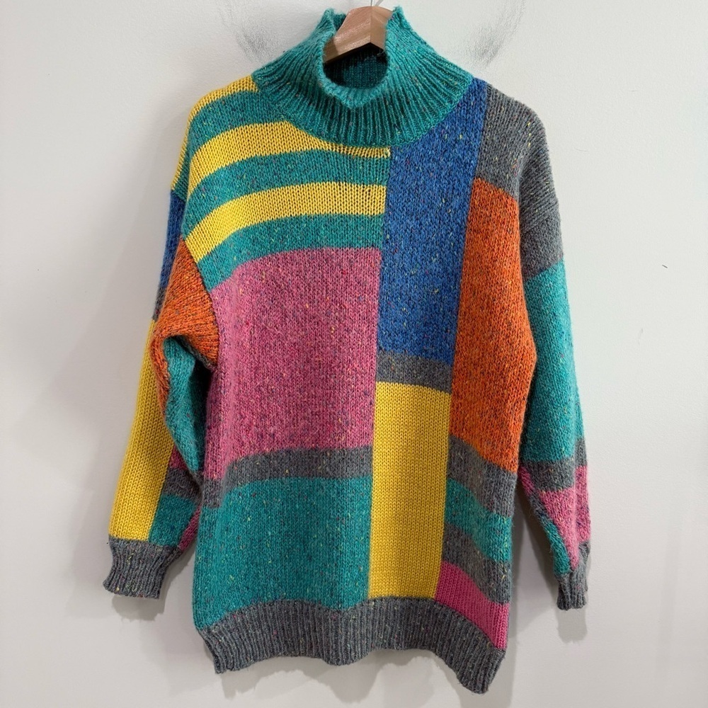 Vintage Colorblock Oversized Sweater Wool Blend Size Small